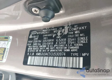 2012 Hyundai Tucson Limited z USA, uszkodzony, nr VIN KM8JU3AC1CU530974